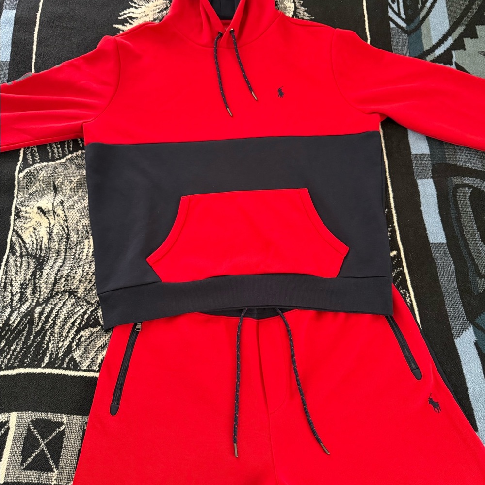 Polo Ralph Lauren POLO RL67 Red/Navy Blue Colorblock Hoodie + Joggers Set